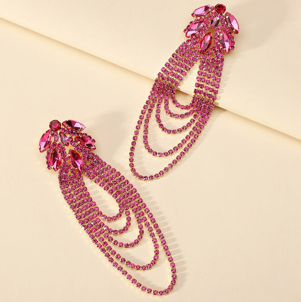 Boho Fashion Tassel Collection Chain Alloy Full Crystal Long Hanging Earrings For Women