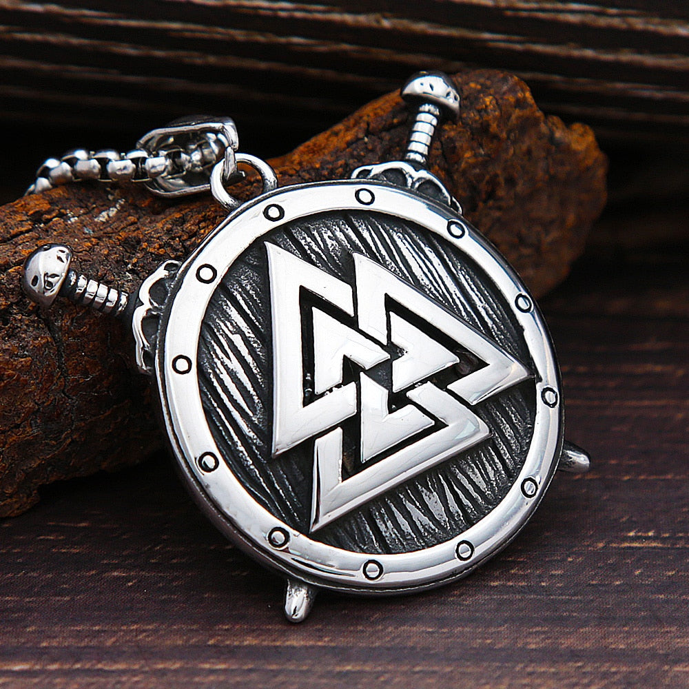 Nordic Viking Warrior Shield Pendant Necklace Men