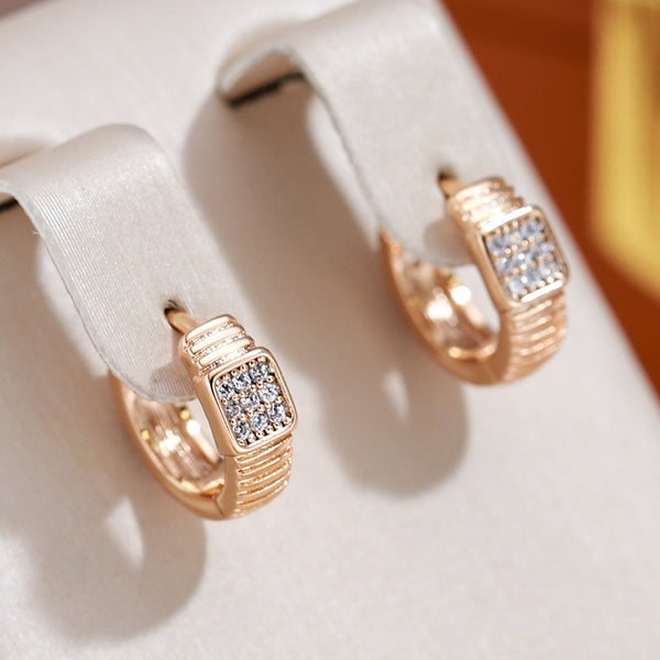 Square Full Paved Zircon Gold Color Hoop Earrings Women