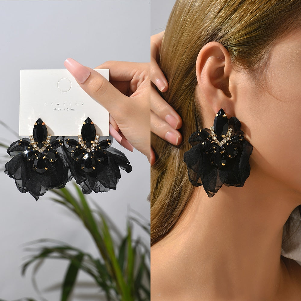 Romantic Sweet Summer Cotton Lace Flower Big Stud Earrings For Women