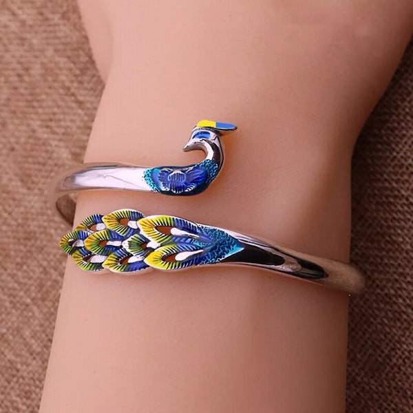 Vintage Animal Shape Painting Pattern Peacock Oil Drop Bracelet for Women