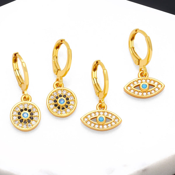 Simple Gold Plated Hoops Evil Eye Earrings for Women