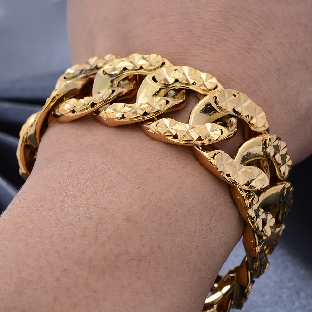 Luxury Mens Hand Chain Bracelets Male Bijoux Gold Color Chain Link Bangles Bracelet