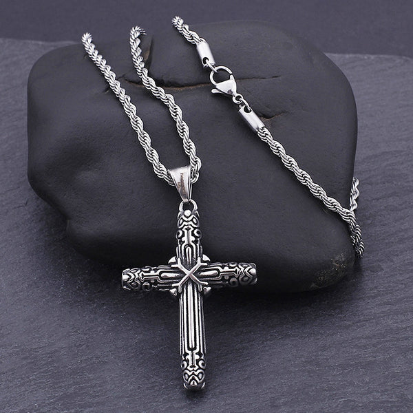 Vintage Stainless Steel Cross Pendant Necklace For Men