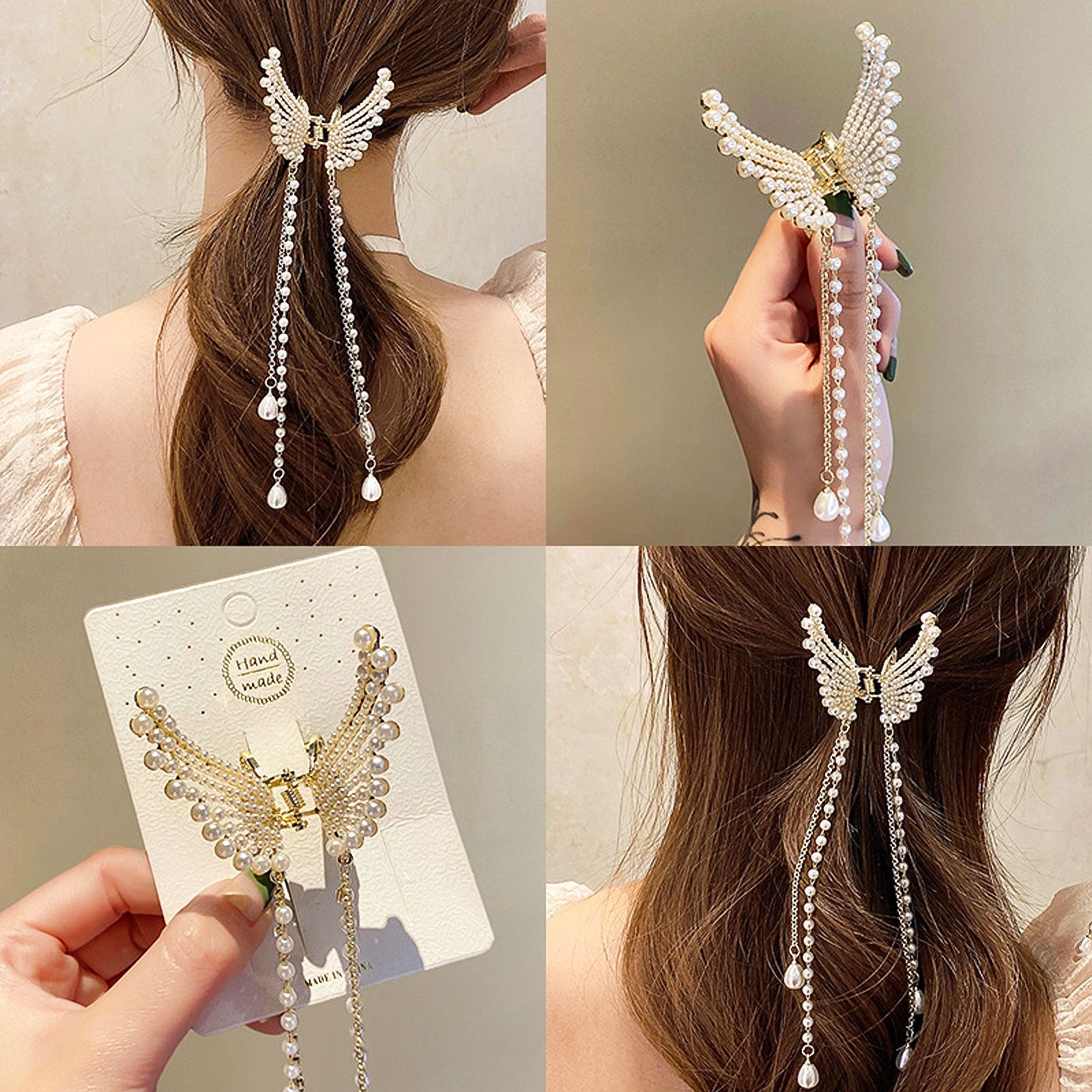 1PC Pearl Tassel Butterfly Hair Claw