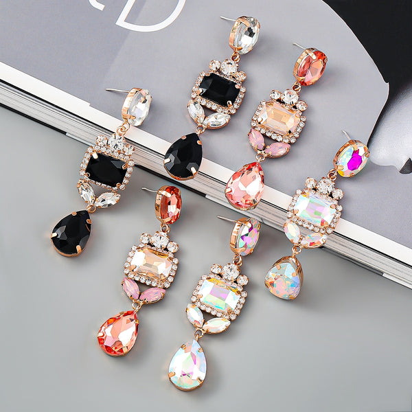 Fashion Metal Rhinestone Square Geometric Earrings Women