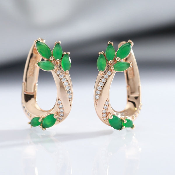 Luxury Prong Inlay Green Zircon Hoop Earrings For Women