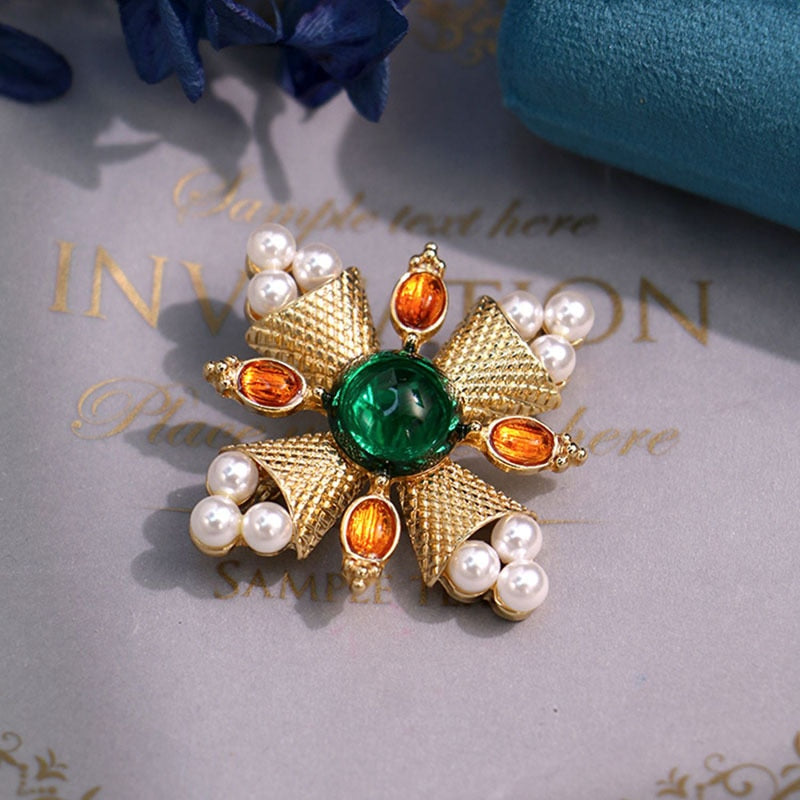 Vintage Baroque Pearl Cross Brooches For Women