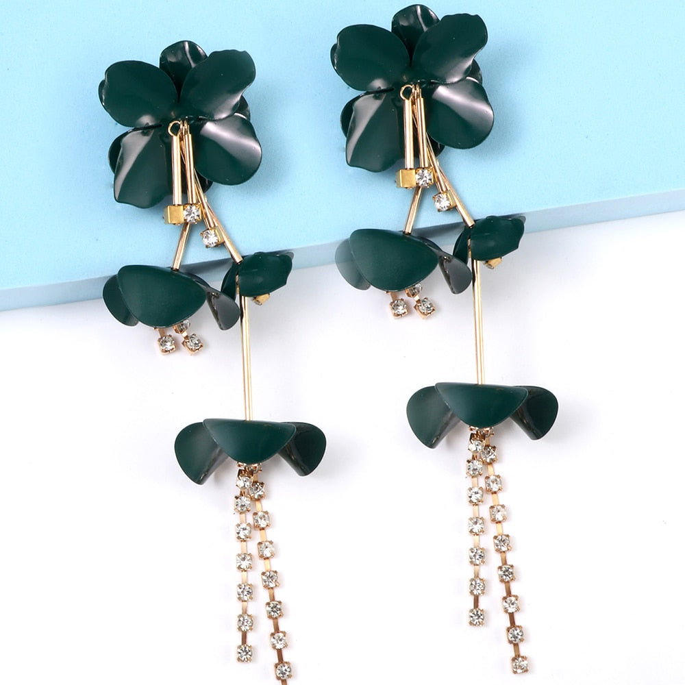 New Long Tassel Metal Flower Earrings For Women