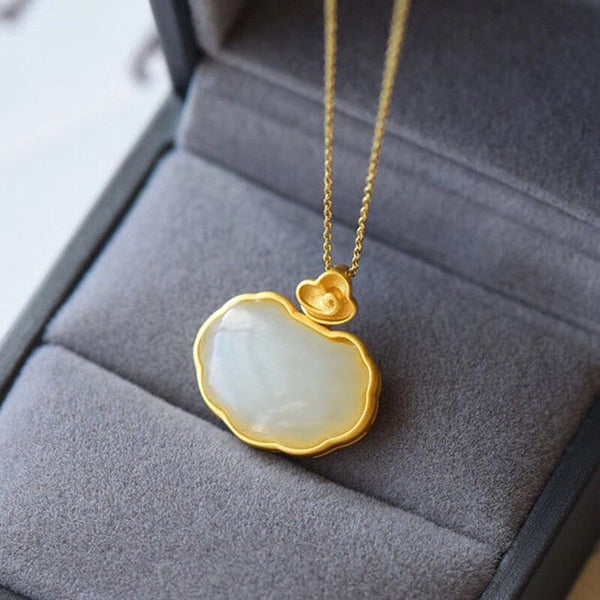 Natural Hetian White Jade Geometric Pendant Necklace