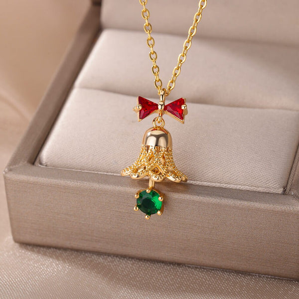 Delicate Colorful Bells Crystal Christmas Tree Pendant Necklace For Women