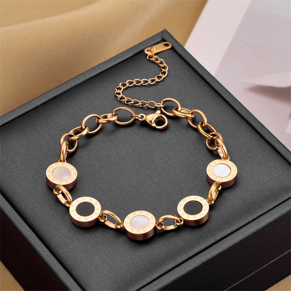 Gold Plated Bracelet Simple Personality Roman Number Circle Pendant Bangle For Women