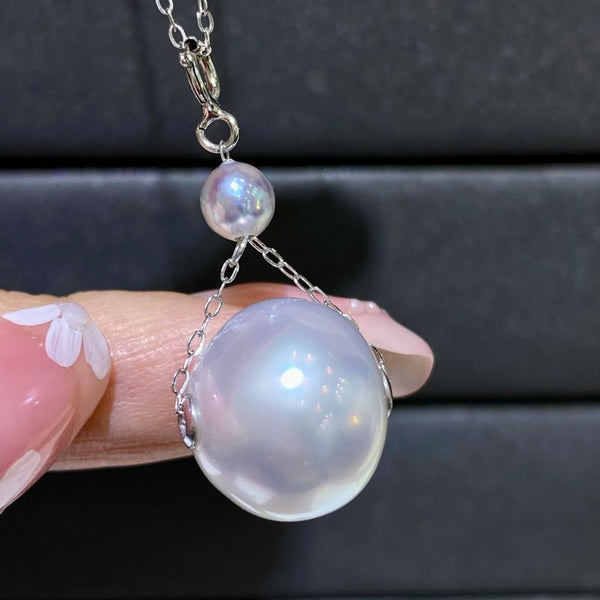 Big Pendant 14-15mm Freshwater 5-6mm Akoya Seawater Double Pearl Fine Trendy 925 Sterling Silver Women