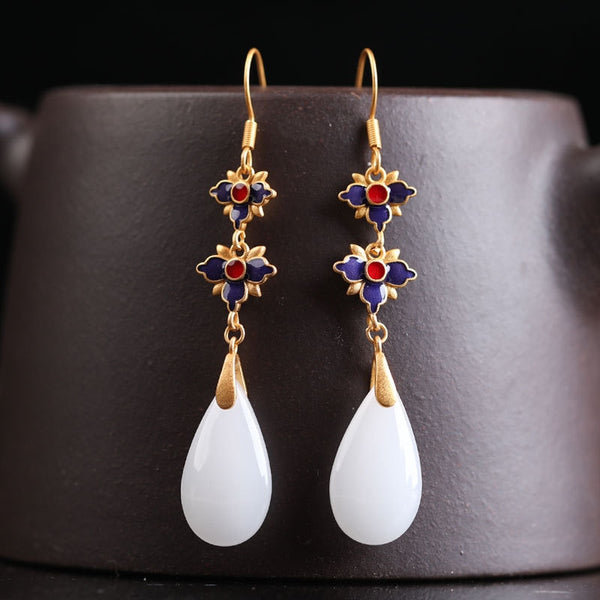 Inspired design natural Hetian Jade Water drop earings for women