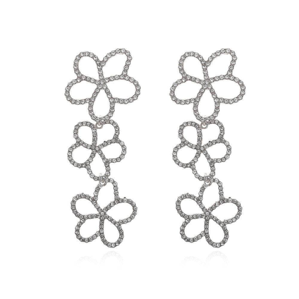 New Rhinestone Flower Dangle Drop Earrings For Women