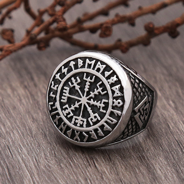 Vintage Odin Viking Rune Compass Rings For Men Boy Nordic Stainless Steel Viking Valknut Ring