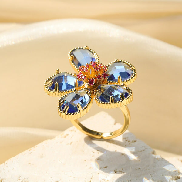 Romantic Five-petal Flower Gold Color Men's Rings For Women