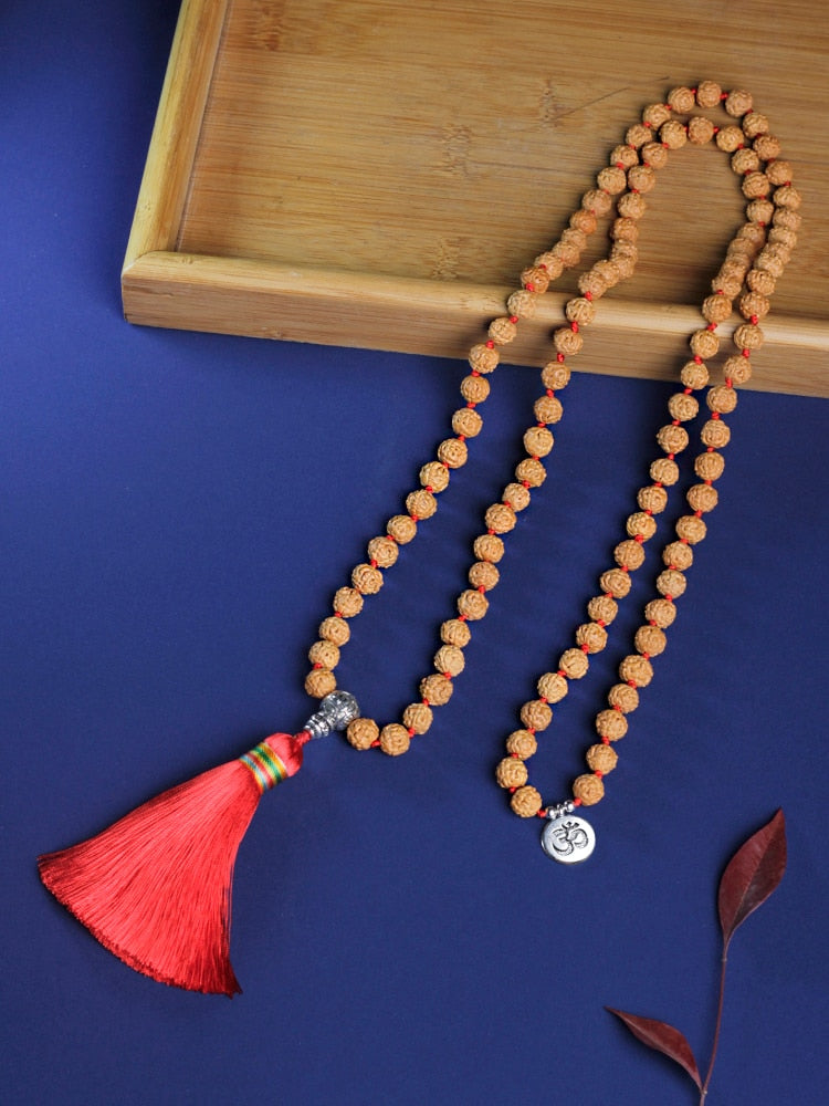 Natural Vajra Bodhi necklace,Original Rudraksha Beaded Knotted Japamala Necklace