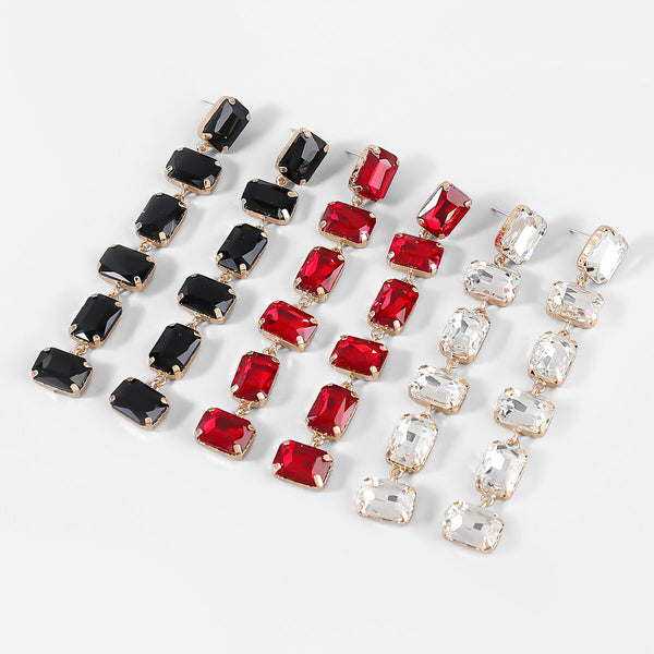 Fashion Metal Rhinestone Square Geometric Earrings Women