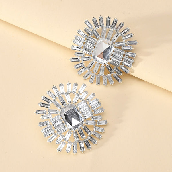 Luxury Brand Round Metal Hollow Full Resin Big Stud Earrings For Women