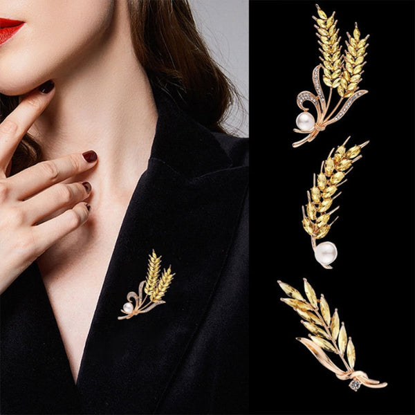 Wheat Ear Brooch Jewelry Fashion Luxury Cubic Zircon Fragrant Pearl Brooches