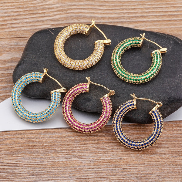 New Trend 5 Colors Geometric Round Copper Zircon Earrings Women