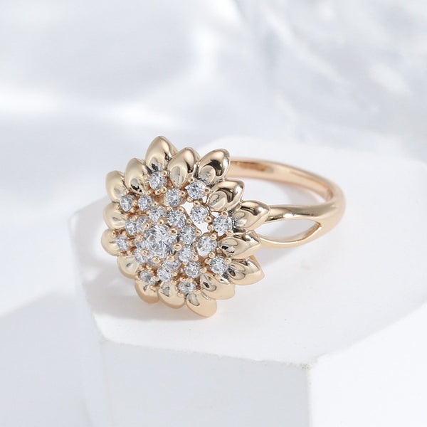 Luxury Full Zircon Geometric Flower Rings For Women