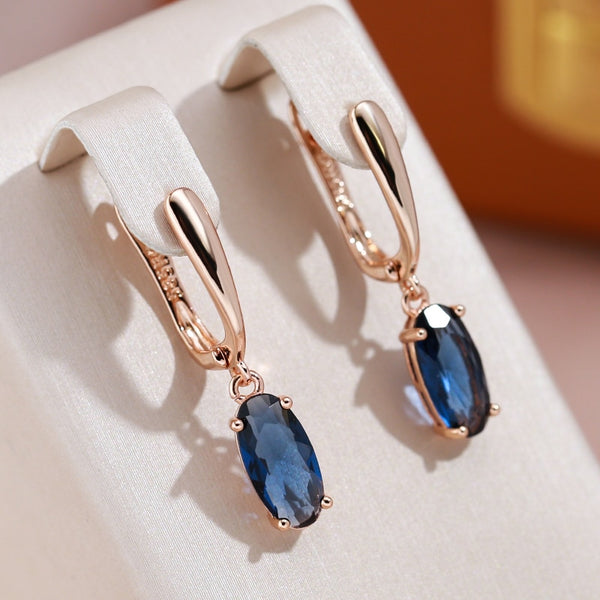 Luxury Oval Cut Medium Blue Zircon Dangle Earrings for Women