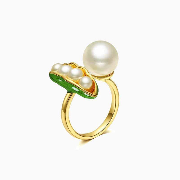 Creative Light Luxury Enamel Pea Pod Pearl Rings For Women