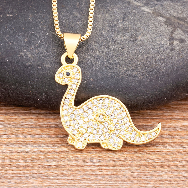 Top Quality Copper Zircon Animal Dinosaur Exquisite Necklace