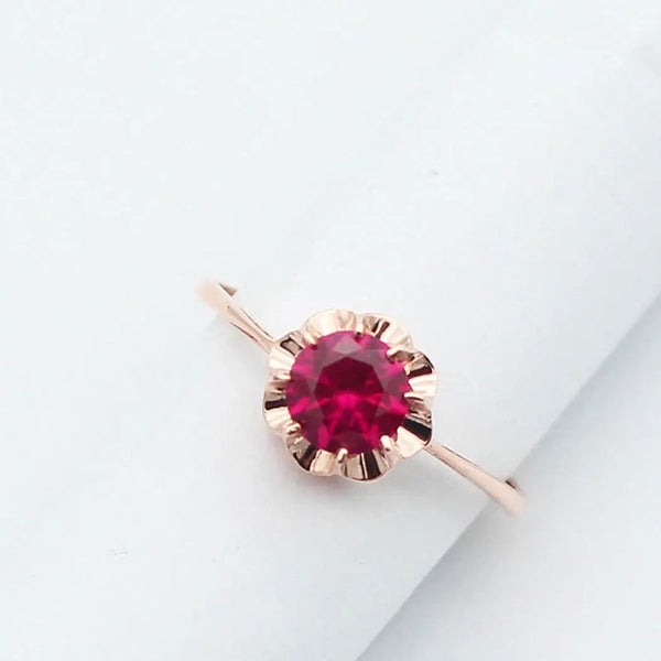 New in 585 purple gold 14K rose gold ruby flower live ring rings for women