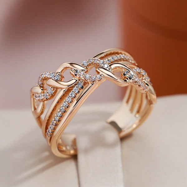 Luxury Chain Design White Zircon Smooth Crossing Rings