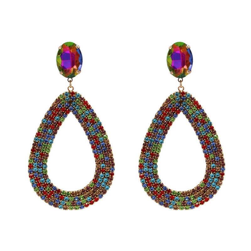 Colorful Rhinestones Water Drop Earrings Large Drop Earrings For Women