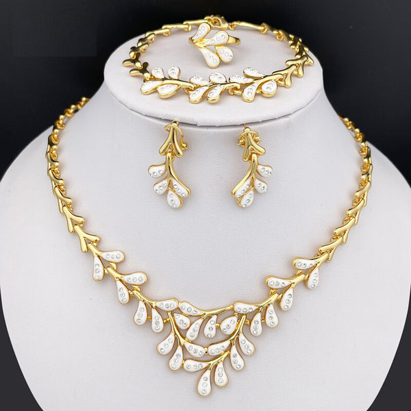 Gold Color Jewelry Set Necklace Earrings Charm Bracelet