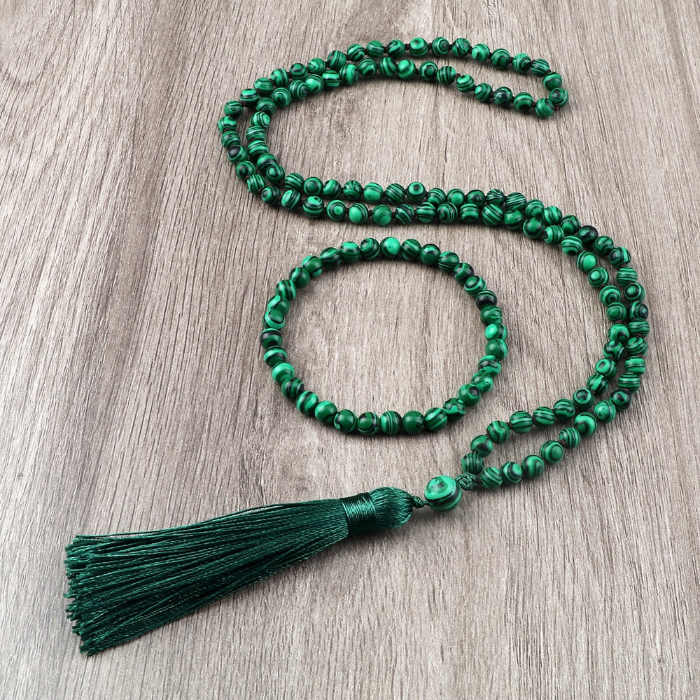 Tibetan 108 Mala Bracelet Necklace High Quality Natural Stone Beads Green Malachite Necklace