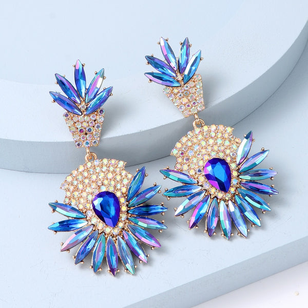 New Irregular Rhinestone Dangle Earrings Statement Long Pendant Round Earrings For Women