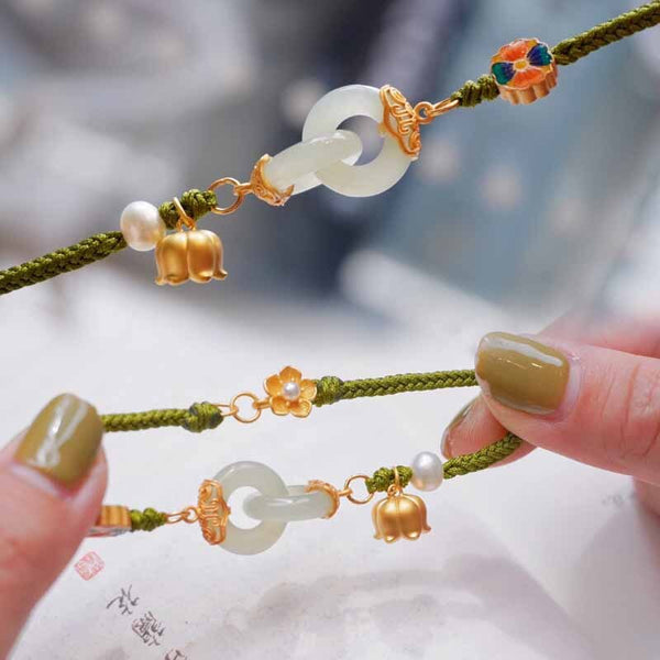 Original retro natural jasper lily of the valley Interlocking bracelet for women