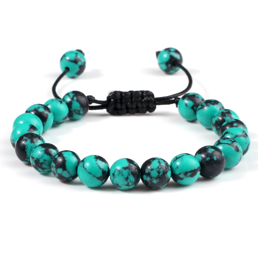 Adjustable Blue Pine Stone Braided Rope Bracelets Women Men