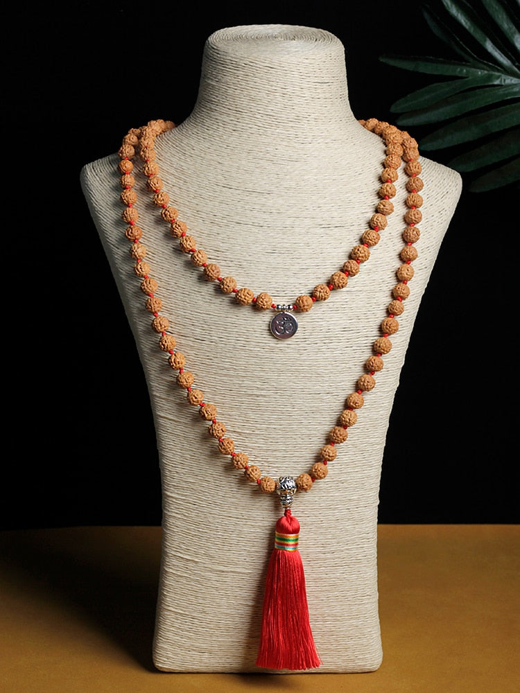 Natural Vajra Bodhi necklace,Original Rudraksha Beaded Knotted Japamala Necklace