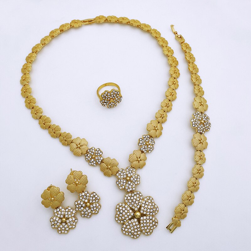 Dubai Gold Plated Jewelry Sets Women‘s Necklace Earrings Large Pendant Nigeria Bridal Jewelry