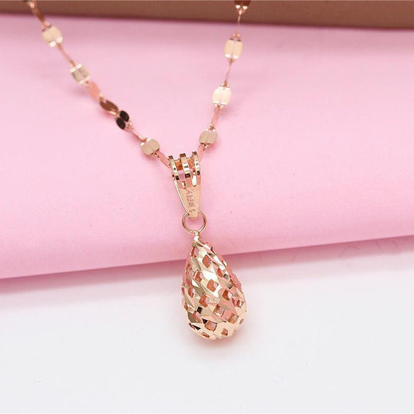 585 purple gold plated 14k rose gold simple style hollow drop pendant necklace