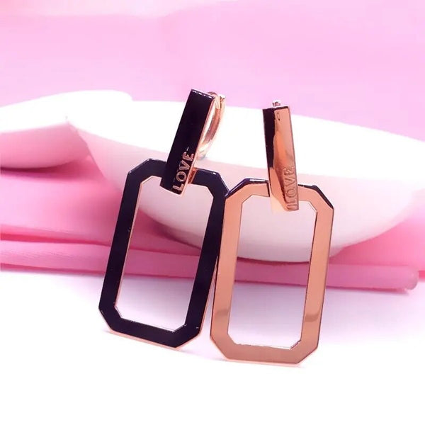 585 Purple Gold Plated 14K Rose Gold Glossy Geometric Square Earrings for Women