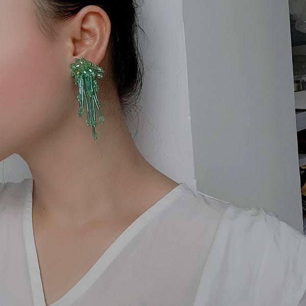 Handmade Crystal Tassel Drop Earrings