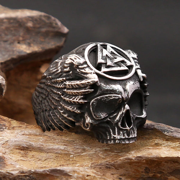 Vintage Viking Valknut Skull Ring For Men Punk Biker Stainless Steel Crow Animal Rings