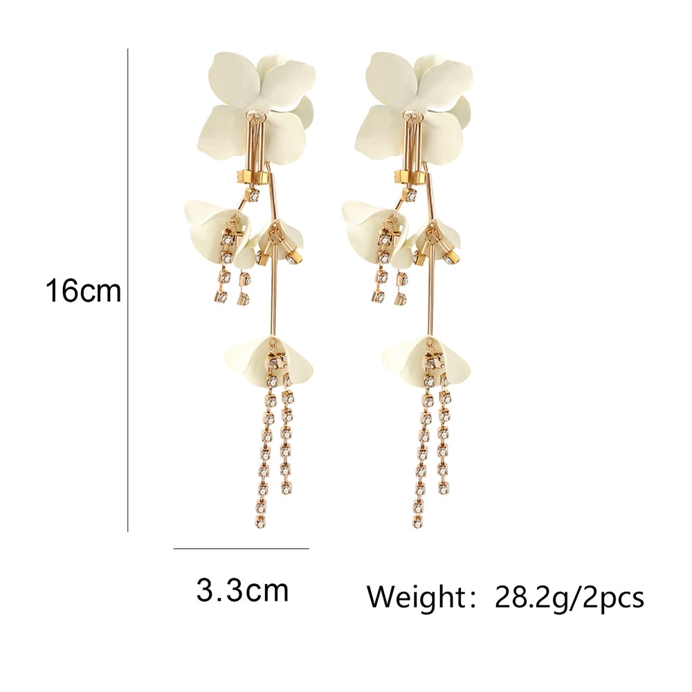 New Long Tassel Metal Flower Earrings For Women