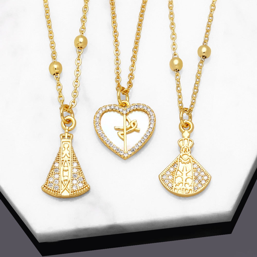 Mini Gold Plated Brazil Virgin Mary Necklaces for Women