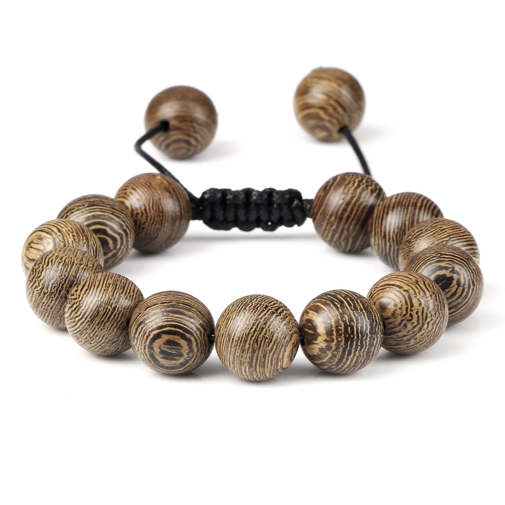 Vintage Men Bracelet 6 8 10 12mm Natural Wood Bead Tibetan Buddha Bracelet