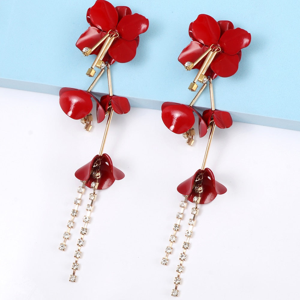 New Long Tassel Metal Flower Earrings For Women