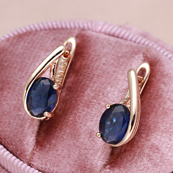 Clip Earrings Oval Blue Zircon Geometric 585 Gold Vintage Simple Women's Earrings