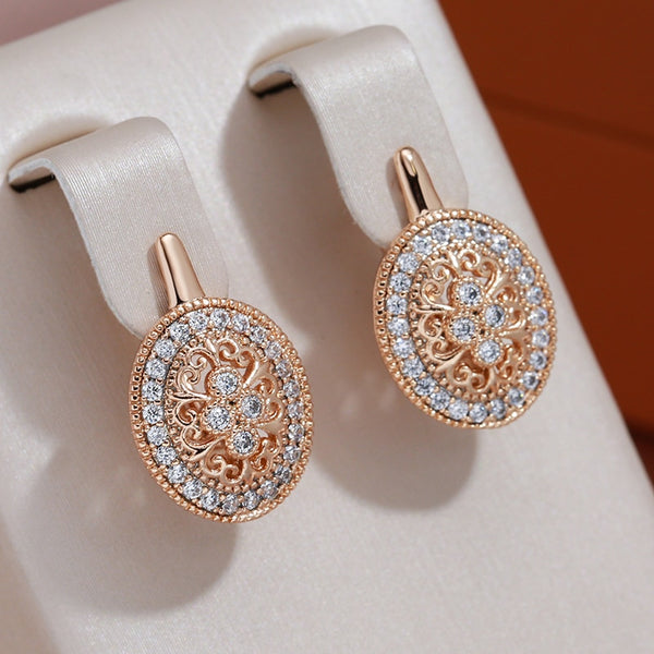 Vintage Zircon Drop Earrings 585 Rose Gold Women